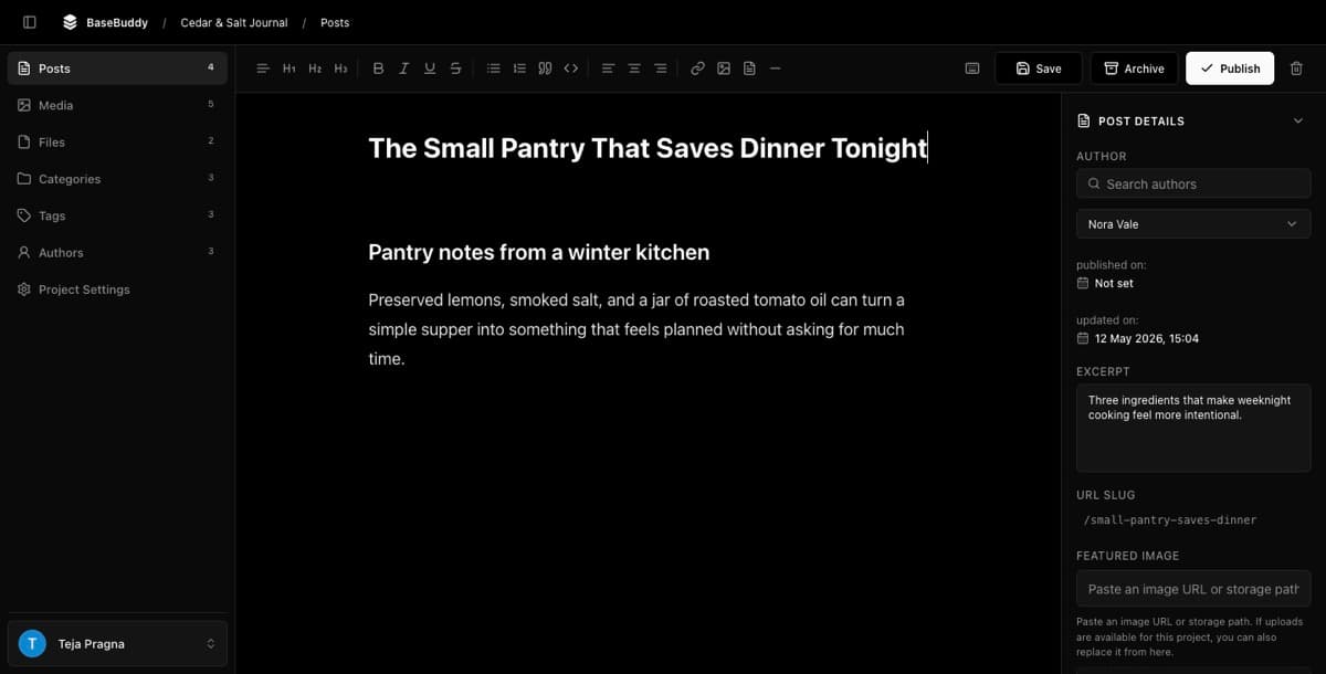 Editor with one dirty field and Save enabled